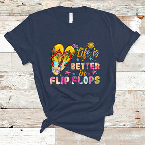 Summer Vibes T Shirt Life Is Better In Flip Flops Hello Summer Vacation Beach Vibes TS02 Navy Printyourwear