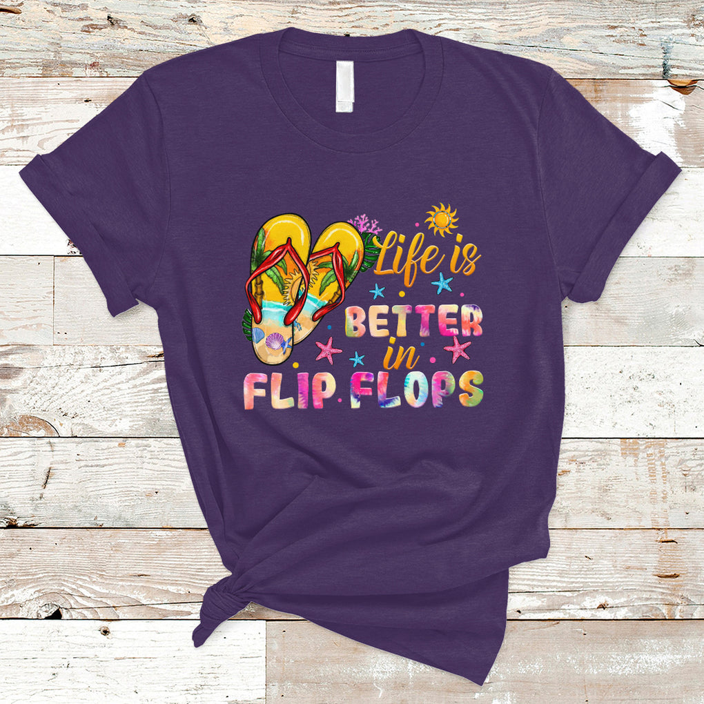 Summer Vibes T Shirt Life Is Better In Flip Flops Hello Summer Vacation Beach Vibes TS02 Purple Printyourwear