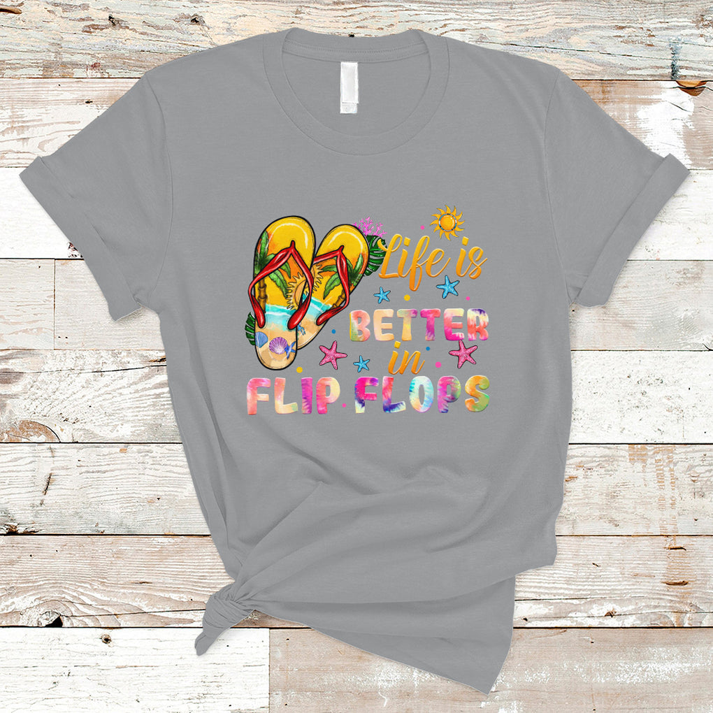 Summer Vibes T Shirt Life Is Better In Flip Flops Hello Summer Vacation Beach Vibes TS02 Sport Gray Printyourwear