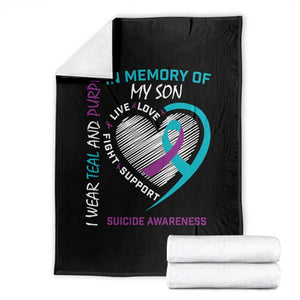 In Memory of My Son Suicide Awareness Throw Blanket Teal and Purple Ribbon Remembrance Gift