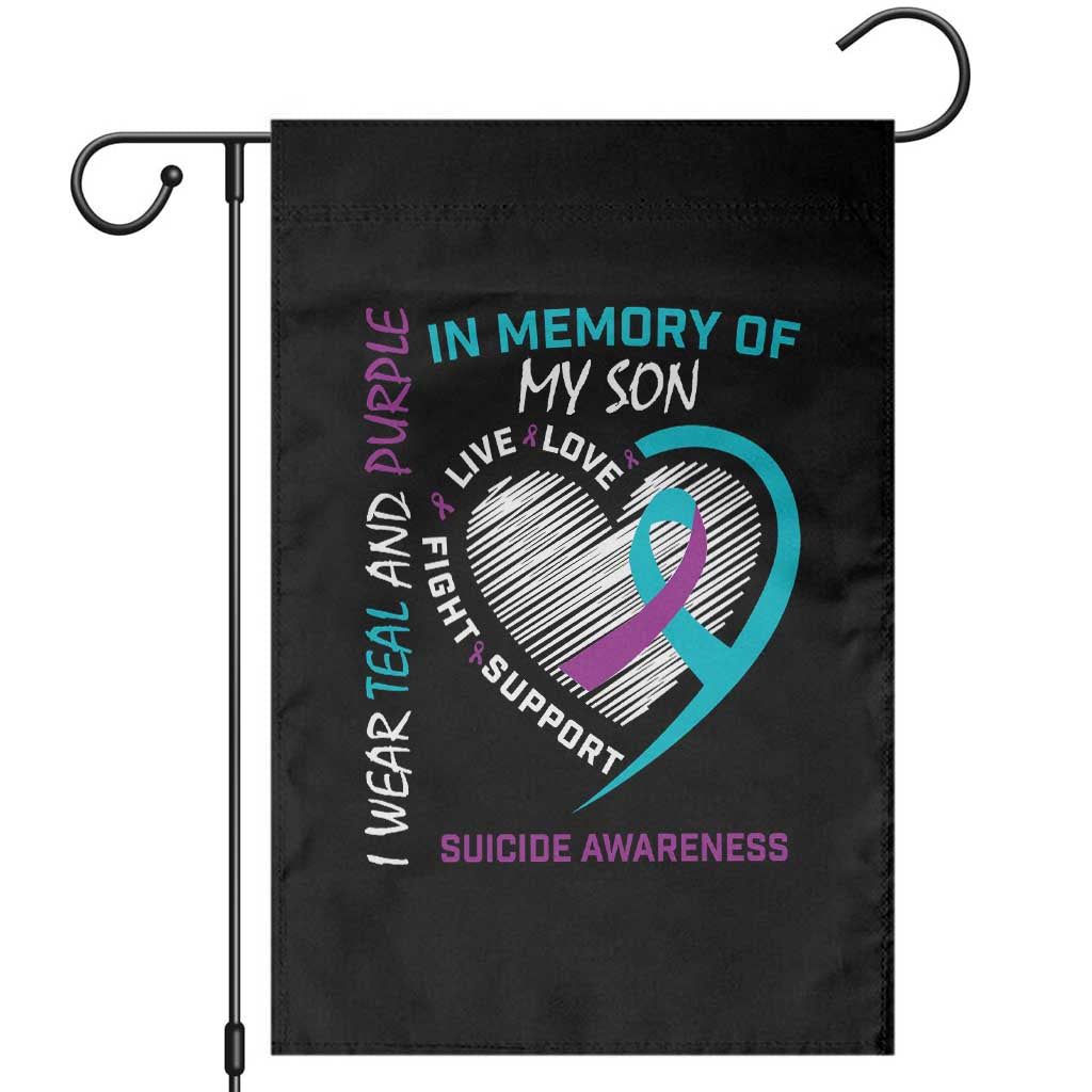 In Memory of My Son Suicide Awareness Garden Flag Teal and Purple Ribbon Remembrance Gift