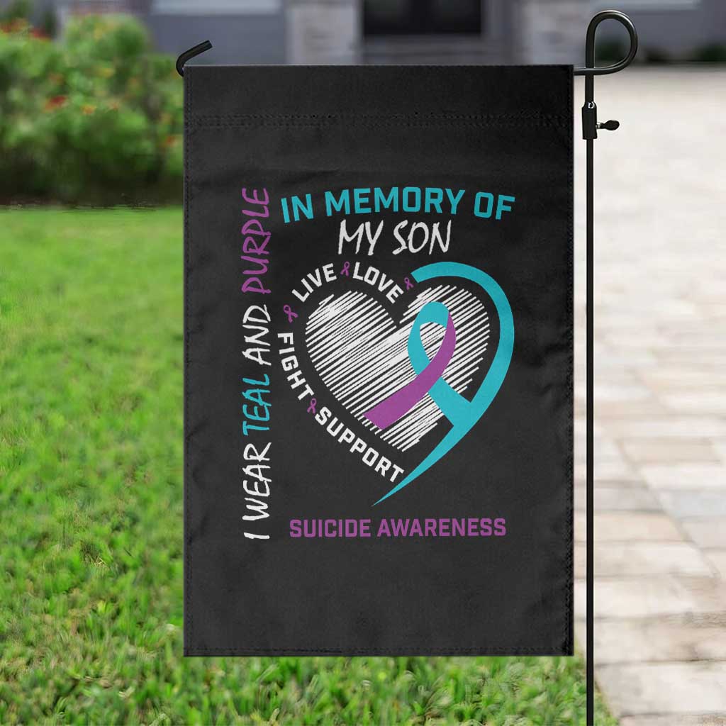 In Memory of My Son Suicide Awareness Garden Flag Teal and Purple Ribbon Remembrance Gift