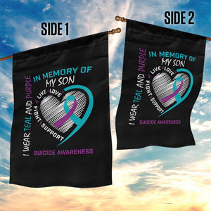 In Memory of My Son Suicide Awareness Garden Flag Teal and Purple Ribbon Remembrance Gift