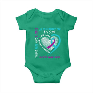 In Memory of My Son Suicide Awareness Baby Onesie Teal and Purple Ribbon Remembrance Gift