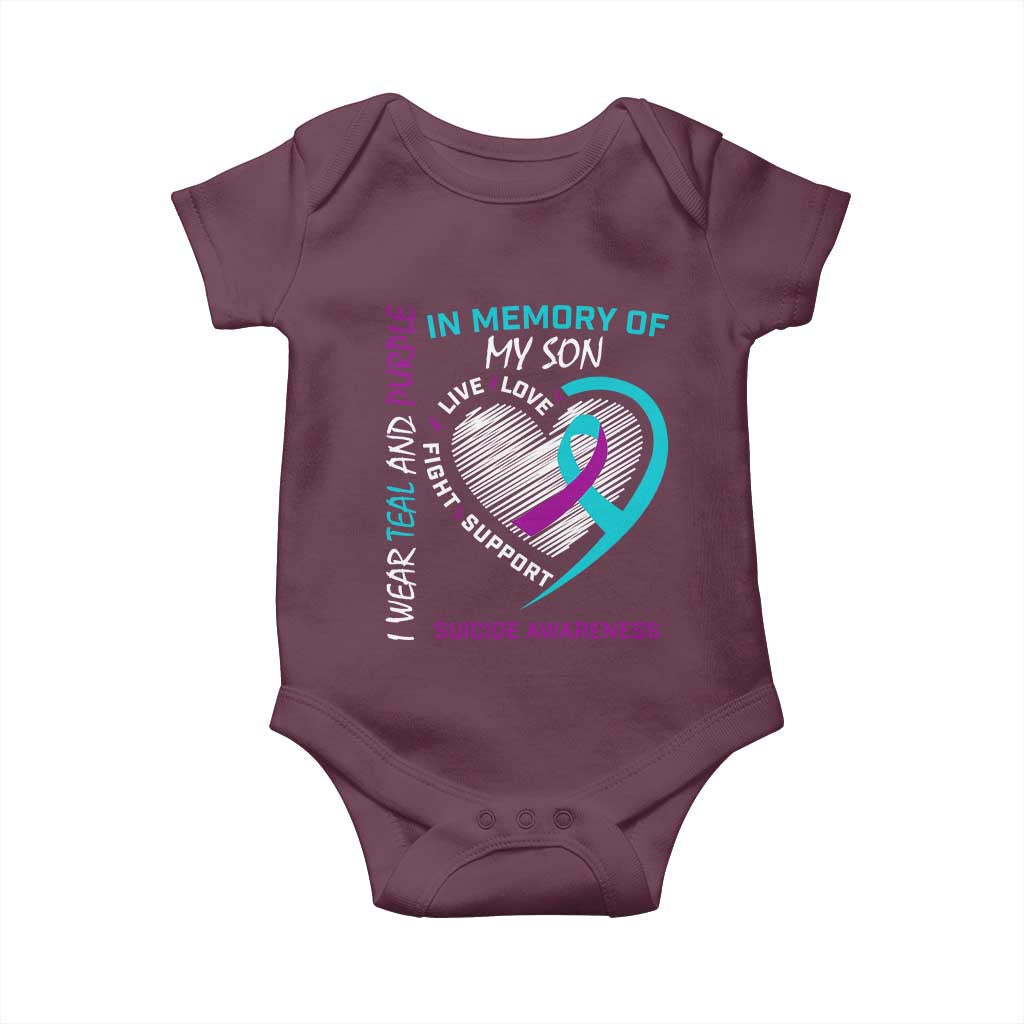 In Memory of My Son Suicide Awareness Baby Onesie Teal and Purple Ribbon Remembrance Gift