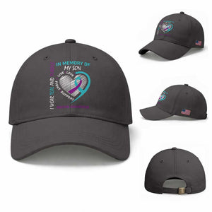 In Memory of My Son Suicide Awareness Baseball Cap Teal and Purple Ribbon Remembrance Gift
