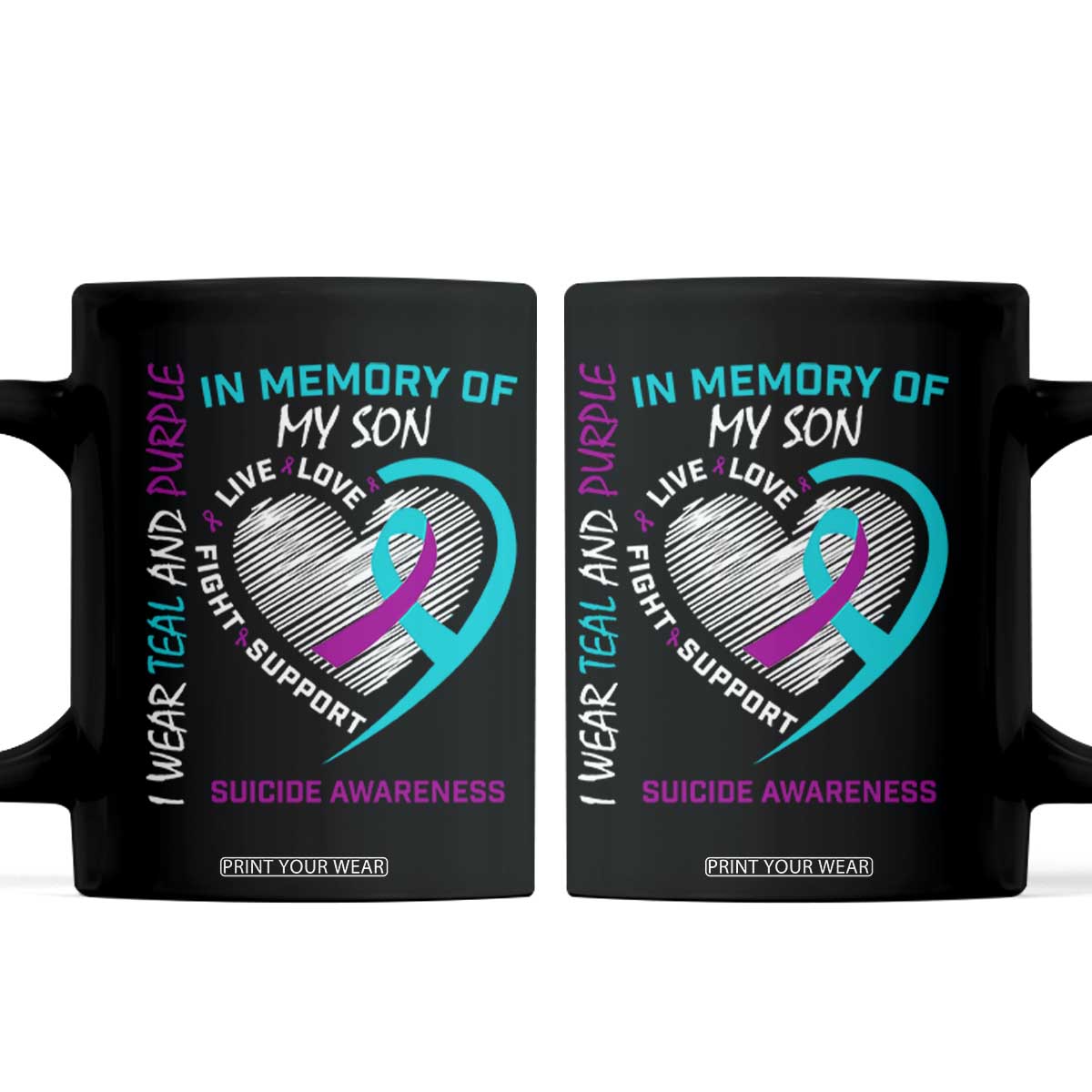 In Memory of My Son Suicide Awareness Coffee Mug Teal and Purple Ribbon Remembrance Gift