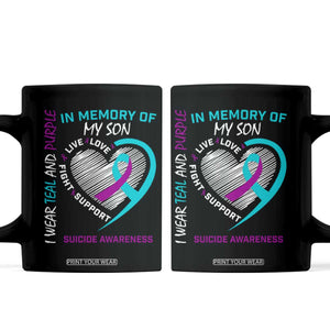 In Memory of My Son Suicide Awareness Coffee Mug Teal and Purple Ribbon Remembrance Gift
