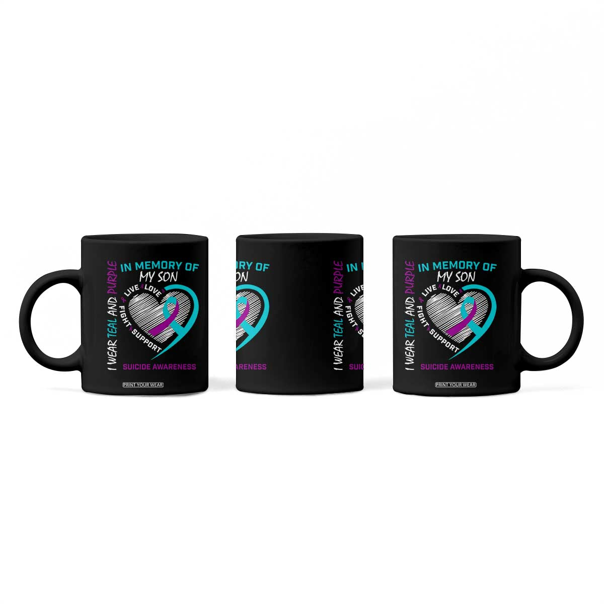 In Memory of My Son Suicide Awareness Coffee Mug Teal and Purple Ribbon Remembrance Gift