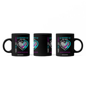 In Memory of My Son Suicide Awareness Coffee Mug Teal and Purple Ribbon Remembrance Gift
