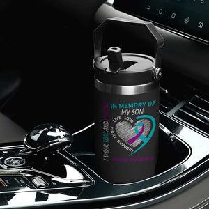 In Memory of My Son Suicide Awareness Flip Straw Tumbler Teal and Purple Ribbon Remembrance Gift