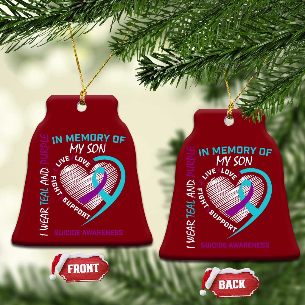 In Memory of My Son Suicide Awareness Ceramic Ornament Teal and Purple Ribbon Remembrance Gift