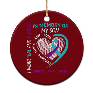 In Memory of My Son Suicide Awareness Ceramic Ornament Teal and Purple Ribbon Remembrance Gift