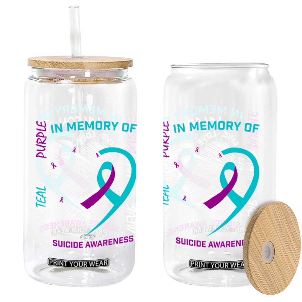 In Memory of My Son Suicide Awareness Glass Can Teal and Purple Ribbon Remembrance Gift