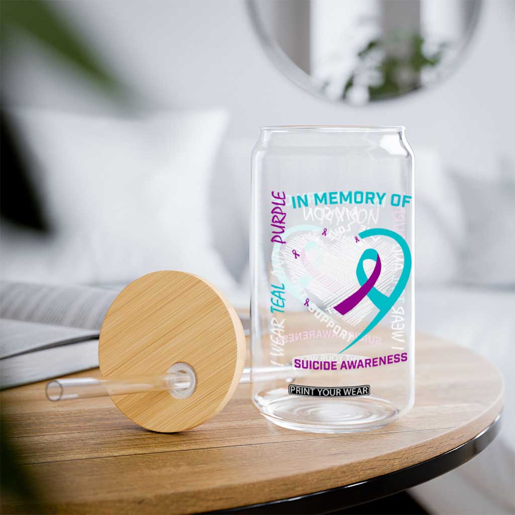 In Memory of My Son Suicide Awareness Glass Can Teal and Purple Ribbon Remembrance Gift