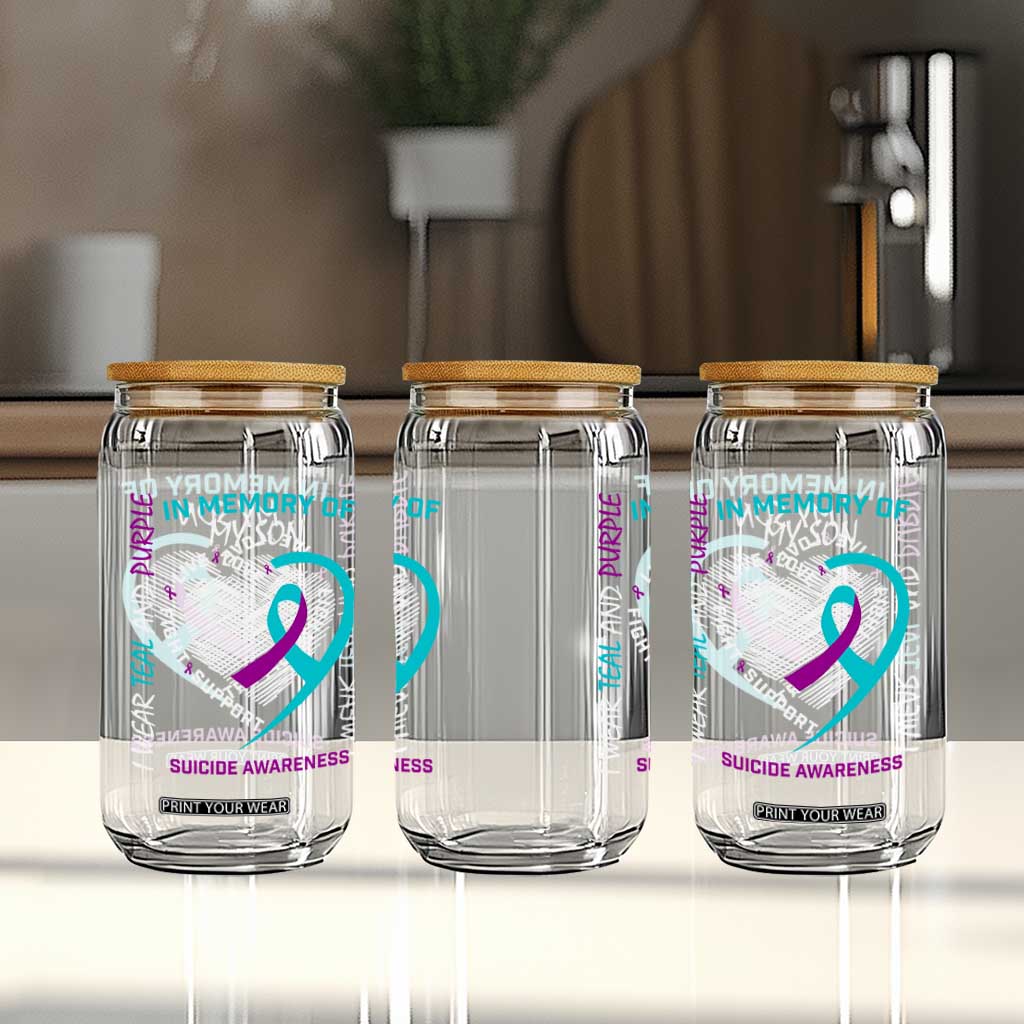 In Memory of My Son Suicide Awareness Glass Can Teal and Purple Ribbon Remembrance Gift