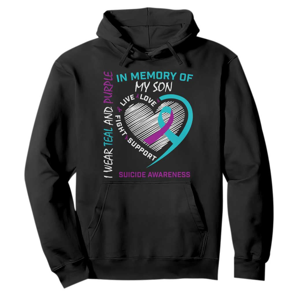 In Memory of My Son Suicide Awareness Hoodie Teal and Purple Ribbon Remembrance Gift