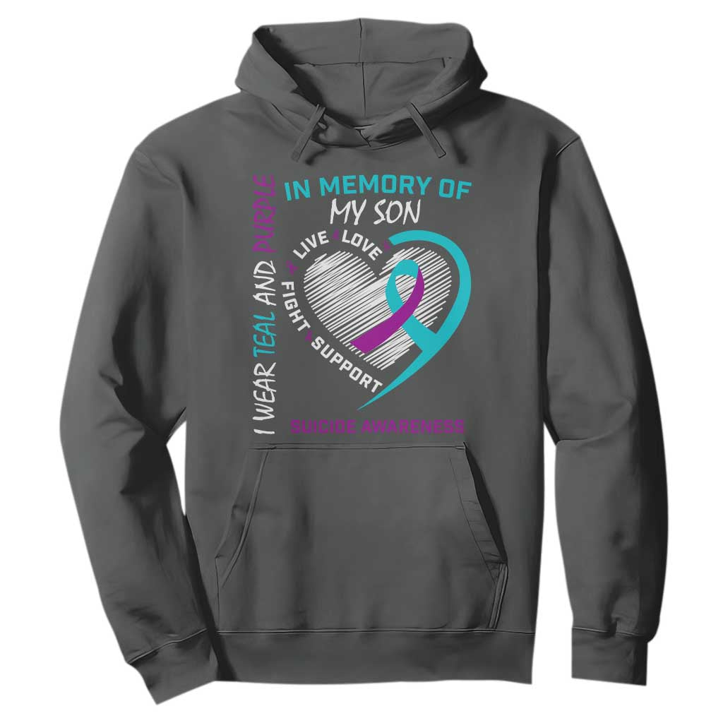 In Memory of My Son Suicide Awareness Hoodie Teal and Purple Ribbon Remembrance Gift