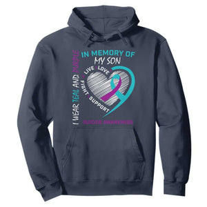 In Memory of My Son Suicide Awareness Hoodie Teal and Purple Ribbon Remembrance Gift