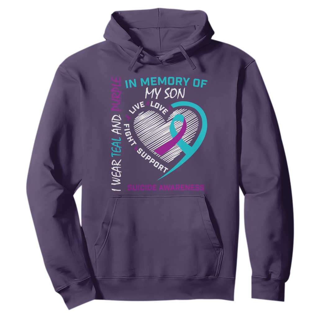 In Memory of My Son Suicide Awareness Hoodie Teal and Purple Ribbon Remembrance Gift