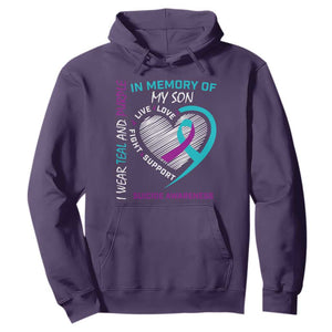 In Memory of My Son Suicide Awareness Hoodie Teal and Purple Ribbon Remembrance Gift