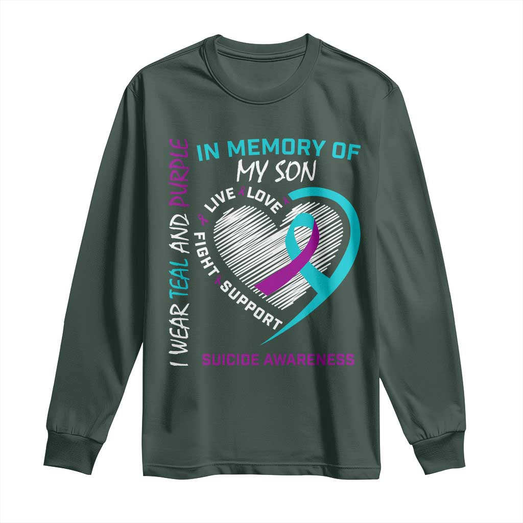 In Memory of My Son Suicide Awareness Long Sleeve Shirt Teal and Purple Ribbon Remembrance Gift