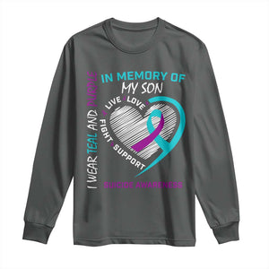 In Memory of My Son Suicide Awareness Long Sleeve Shirt Teal and Purple Ribbon Remembrance Gift
