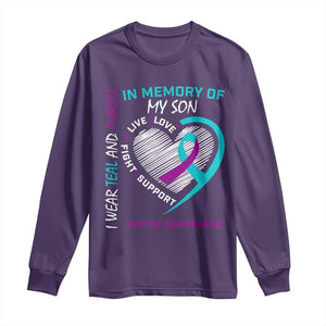 In Memory of My Son Suicide Awareness Long Sleeve Shirt Teal and Purple Ribbon Remembrance Gift
