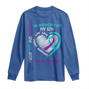 In Memory of My Son Suicide Awareness Long Sleeve Shirt Teal and Purple Ribbon Remembrance Gift