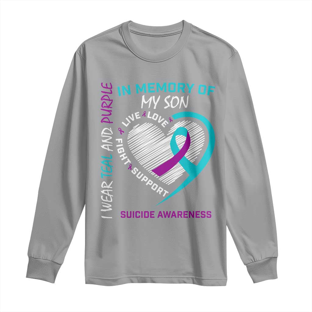 In Memory of My Son Suicide Awareness Long Sleeve Shirt Teal and Purple Ribbon Remembrance Gift