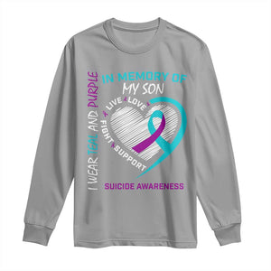 In Memory of My Son Suicide Awareness Long Sleeve Shirt Teal and Purple Ribbon Remembrance Gift