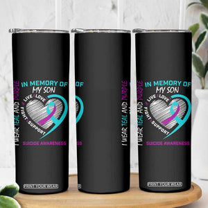 In Memory of My Son Suicide Awareness Skinny Tumbler Teal and Purple Ribbon Remembrance Gift