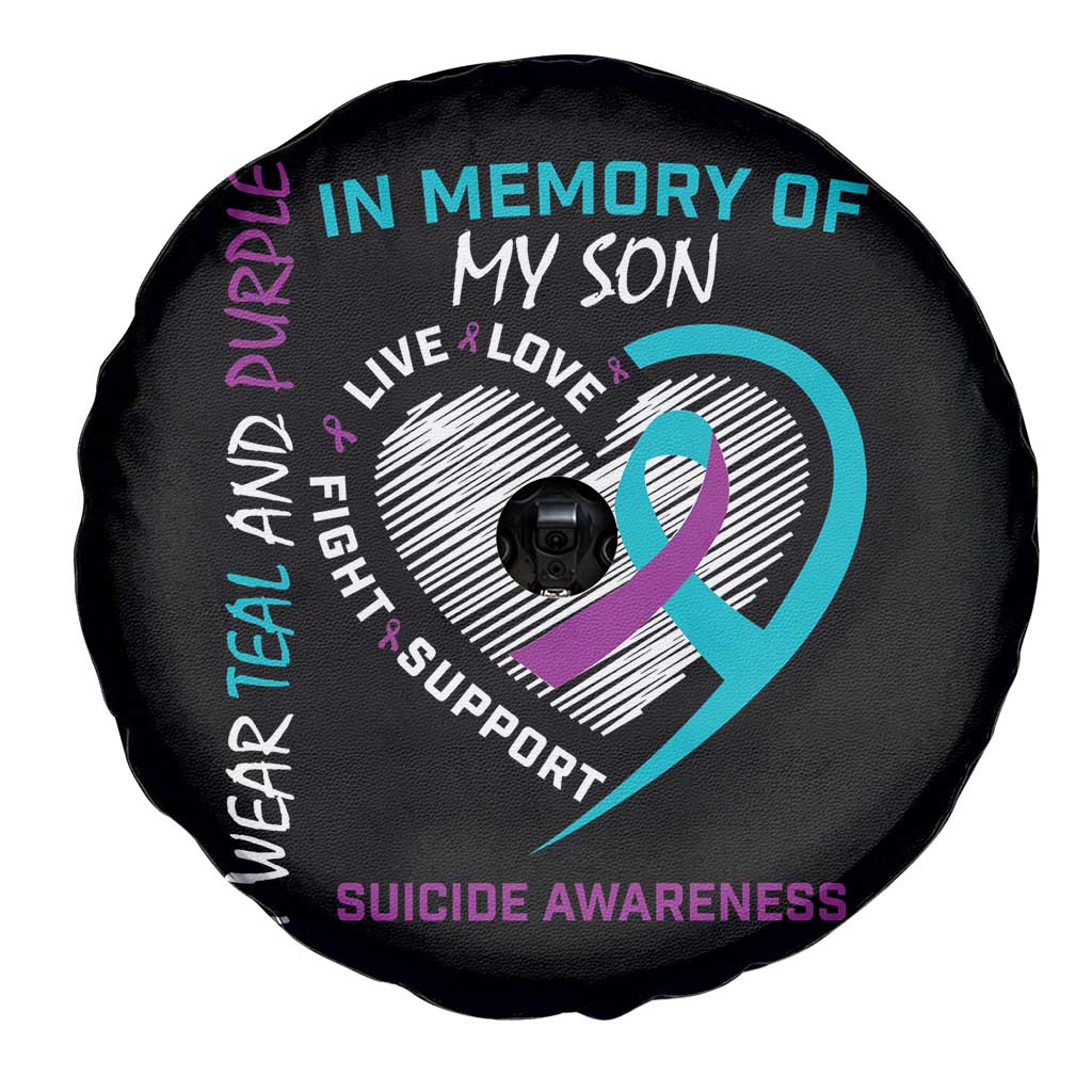 In Memory of My Son Suicide Awareness Spare Tire Cover Teal and Purple Ribbon Remembrance Gift