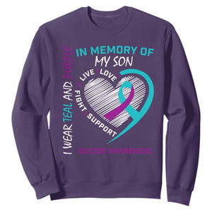 In Memory of My Son Suicide Awareness Sweatshirt Teal and Purple Ribbon Remembrance Gift