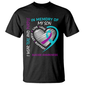 In Memory of My Son Suicide Awareness T Shirt Teal and Purple Ribbon Remembrance Gift