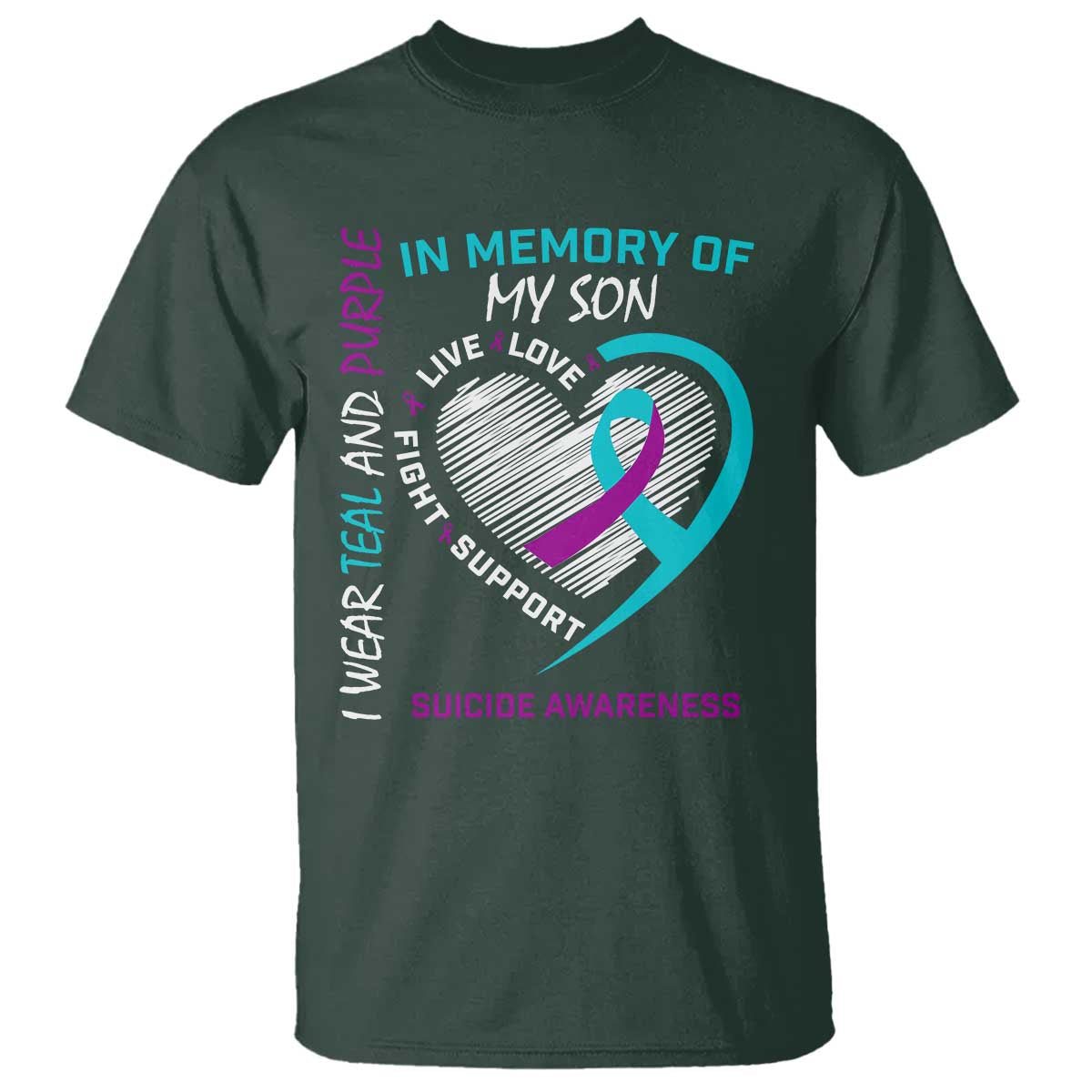 In Memory of My Son Suicide Awareness T Shirt Teal and Purple Ribbon Remembrance Gift
