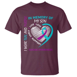 In Memory of My Son Suicide Awareness T Shirt Teal and Purple Ribbon Remembrance Gift