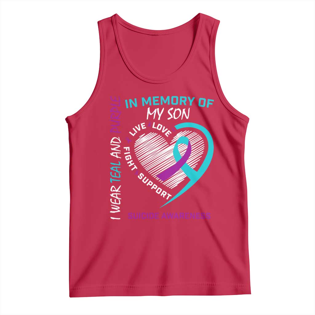 In Memory of My Son Suicide Awareness Tank Top Teal and Purple Ribbon Remembrance Gift