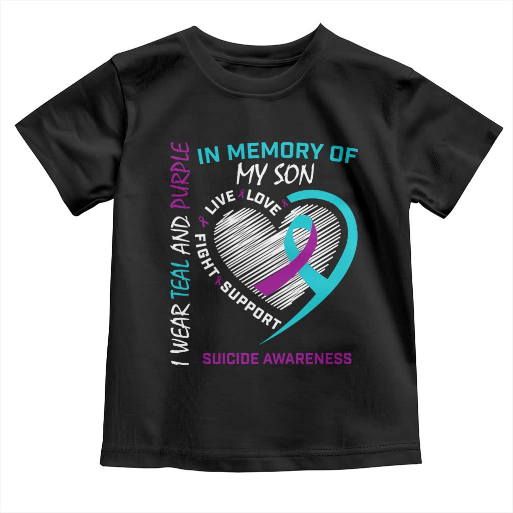 In Memory of My Son Suicide Awareness Toddler T Shirt Teal and Purple Ribbon Remembrance Gift