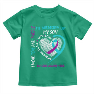In Memory of My Son Suicide Awareness Toddler T Shirt Teal and Purple Ribbon Remembrance Gift