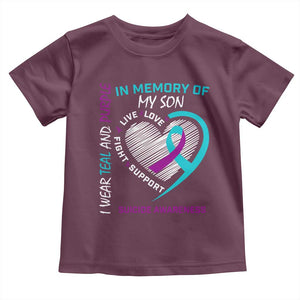 In Memory of My Son Suicide Awareness Toddler T Shirt Teal and Purple Ribbon Remembrance Gift