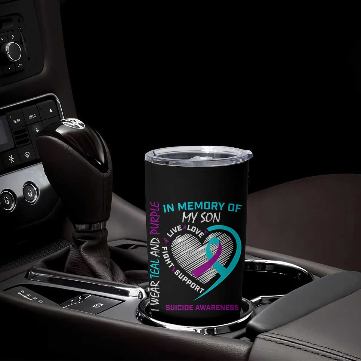 In Memory of My Son Suicide Awareness Tumbler Cup Teal and Purple Ribbon Remembrance Gift