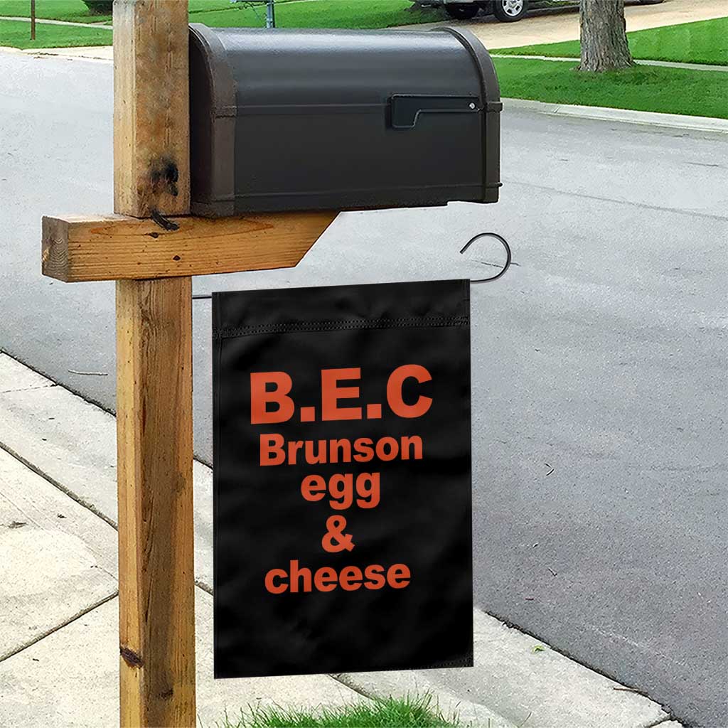 B.E.C. Brunson Egg and Cheese Sandwich Pun Garden Flag Funny New York Bodega Breakfast Basketball Fan