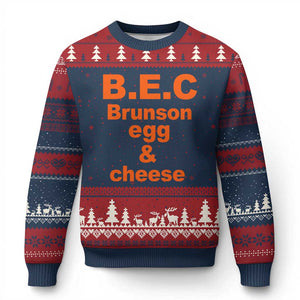 B.E.C. Brunson Egg and Cheese Sandwich Pun Ugly Christmas Sweater Funny New York Bodega Breakfast Basketball Fan