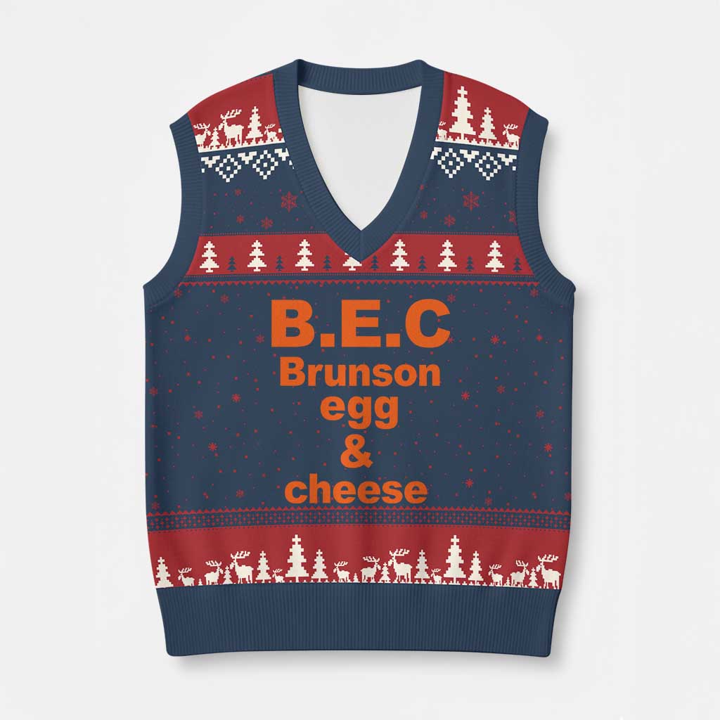 B.E.C. Brunson Egg and Cheese Sandwich Pun V-Neck Knit Sweater Vest Funny New York Bodega Breakfast Basketball Fan