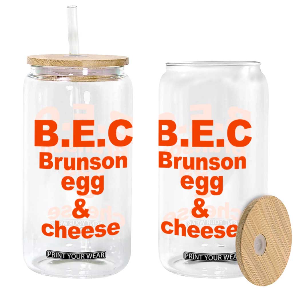 B.E.C. Brunson Egg and Cheese Sandwich Pun Glass Can Funny New York Bodega Breakfast Basketball Fan