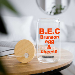B.E.C. Brunson Egg and Cheese Sandwich Pun Glass Can Funny New York Bodega Breakfast Basketball Fan