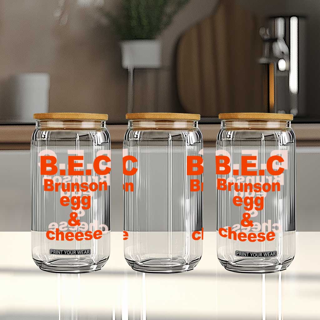 B.E.C. Brunson Egg and Cheese Sandwich Pun Glass Can Funny New York Bodega Breakfast Basketball Fan