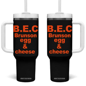 B.E.C. Brunson Egg and Cheese Sandwich Pun Tumbler With Handle Funny New York Bodega Breakfast Basketball Fan