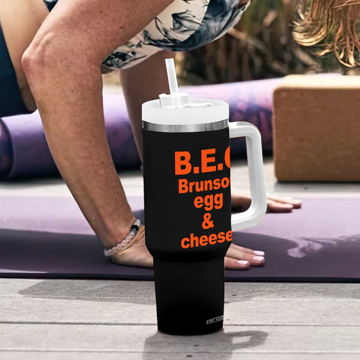 B.E.C. Brunson Egg and Cheese Sandwich Pun Tumbler With Handle Funny New York Bodega Breakfast Basketball Fan